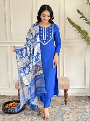 New Launching Straight Viscose Kurti Set With Gajii Silk Printed Dupatta Sets