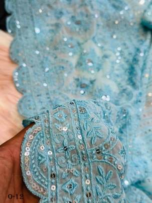 New Launching Superb Soft Refined Georgette Blue Silk Saree With Lucknowi Work