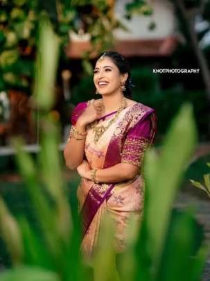 New Lichi Silk Peach Saree With Jacquard Work