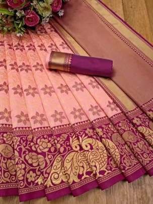 New Lichi Silk Peach Saree With Jacquard Work