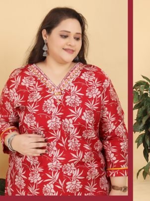 New Lunch Red Plus Size Kurti pant Set By Angle Vol 2