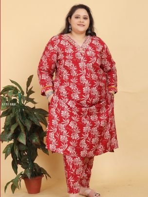 New Lunch Red Plus Size Kurti pant Set By Angle Vol 2