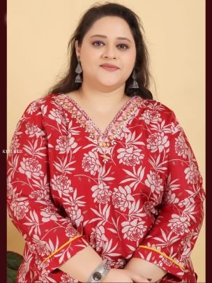 New Lunch Red Plus Size Kurti pant Set By Angle Vol 2