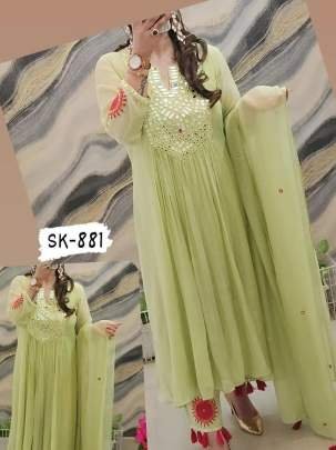 New Mal Chanderi Silk Pista Kurti Pant Set