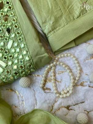 New Mal Chanderi Silk Pista Kurti Pant Set