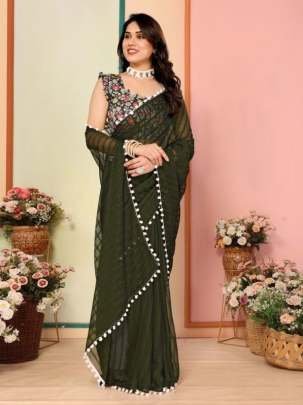 New Mehendi Georgette Patta Silk Saree