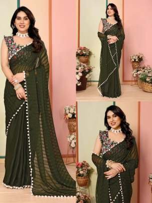 New Mehendi Georgette Patta Silk Saree