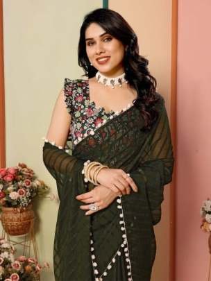 New Mehendi Georgette Patta Silk Saree
