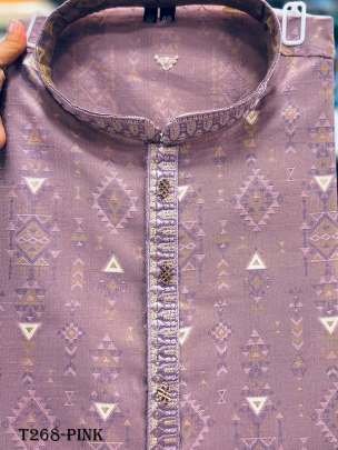 New Mens Wear Pink Jacquard Silk Kurta Pajama