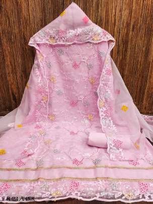 New Organza Silk Unstitched Pink Dress
