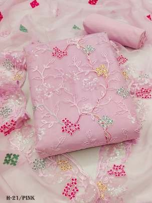 New Organza Silk Unstitched Pink Dress