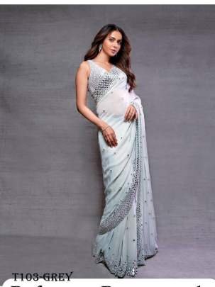 New Party Wear Off White Georgette Bollywood Replica Saree