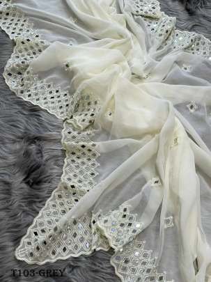 New Party Wear Off White Georgette Bollywood Replica Saree