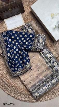 New Party wear Heavy Tissue Silk Saree With matching blouse