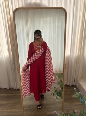New Party Wear Pure Viscos Muslin Silk Gown Pant With Dupatta