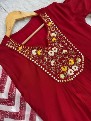 New Party Wear Pure Viscos Muslin Silk Gown Pant With Dupatta