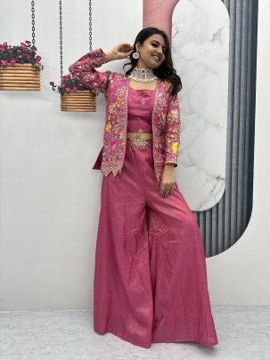 New Peach Indo-Westen With Heavy Embroidery Sequence Work