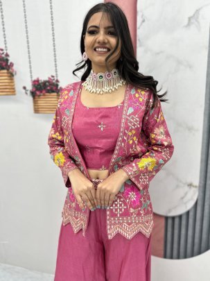 New Peach Indo-Westen With Heavy Embroidery Sequence Work