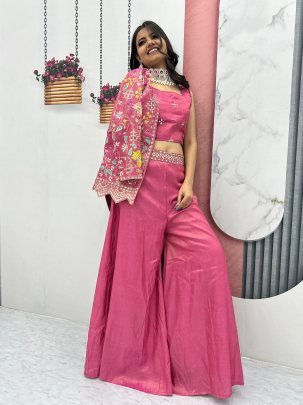New Peach Indo-Westen With Heavy Embroidery Sequence Work