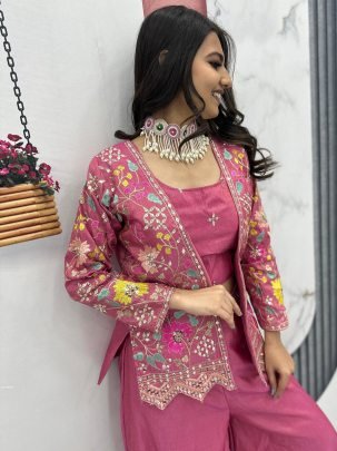 New Peach Indo-Westen With Heavy Embroidery Sequence Work