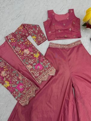 New Peach Indo-Westen With Heavy Embroidery Sequence Work