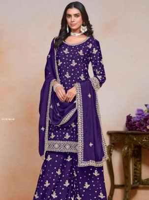 New Premium Blue Chinon Sharara 3pcs Set