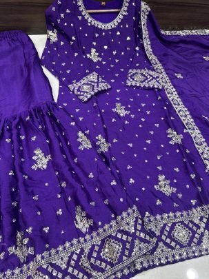New Premium Blue Chinon Sharara 3pcs Set
