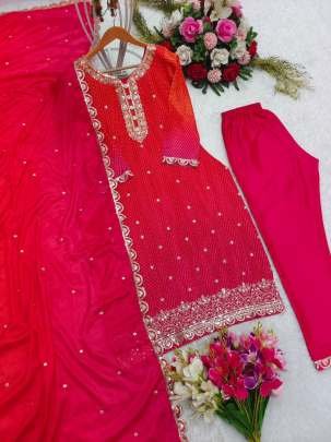 New Presenting Digital Printed Chinon Silk Kurti Set