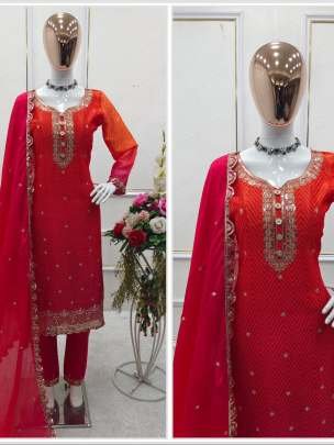 New Presenting Digital Printed Chinon Silk Kurti Set