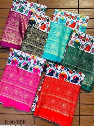 New Printed Dola Silk Red Color Saree With Zari Work