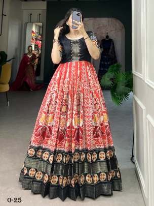 New Printed Dola Silk Red Gown With Zari Border