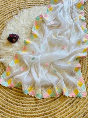 New Pure Viscose Jimmychhoo silk saree in white  color With Border Work