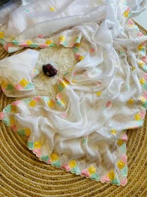 New Pure Viscose Jimmychhoo silk saree in white  color With Border Work