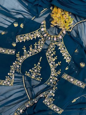 New Rama Saree With Embroidery Work   Mirror Work