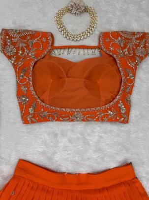 New Ready To Wear Ruffle Style Orange Lehenga Saree