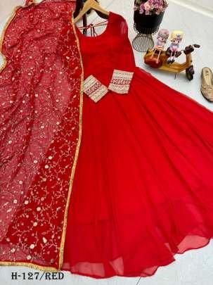 New Red Georgette Anarkali Kurti and Dupatta