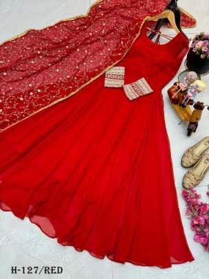 New Red Georgette Anarkali Kurti and Dupatta
