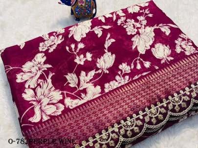 New Scallop Maggam work Purple Wine Crepe Saree