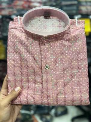 New Silk Baby Pink Kurta And Pyjama