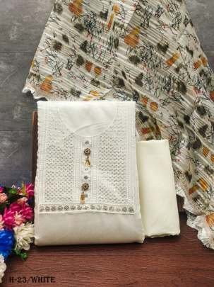 Fancy Roman Silk White Dress Material