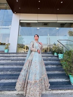New Soft Butterfly Net Pastel Blue Lehenga Set