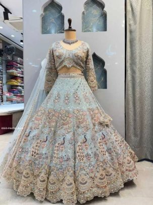 New Soft Butterfly Net Pastel Blue Lehenga Set