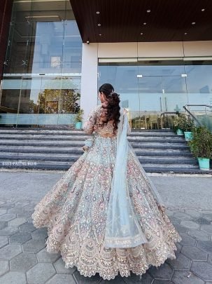 New Soft Butterfly Net Pastel Blue Lehenga Set