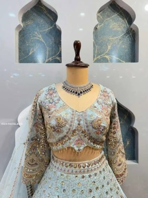 New Soft Butterfly Net Pastel Blue Lehenga Set