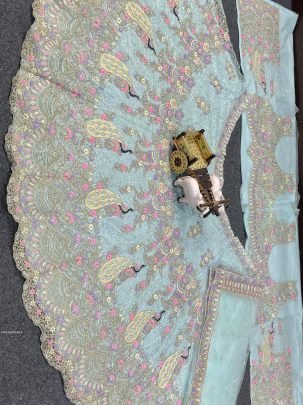 New Soft Butterfly Net Pastel Blue Lehenga Set
