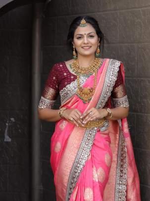 New Soft Khadi Georgette Silk Peach Saree