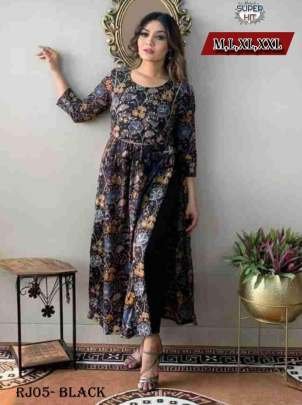 New Style Chikankari Rayon Black Kurti Pant Set