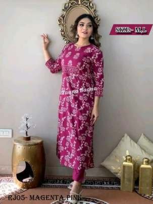 New Style Chikankari Rayon Magenta Pink Kurti Pant Set