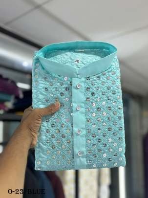 New Stylish Mens Sky Blue Kurta And Pyjama Set