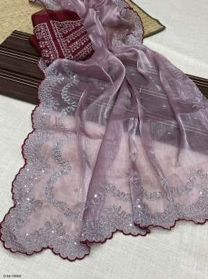 New Stylish Chiffon Fabric Onion Colour Saree